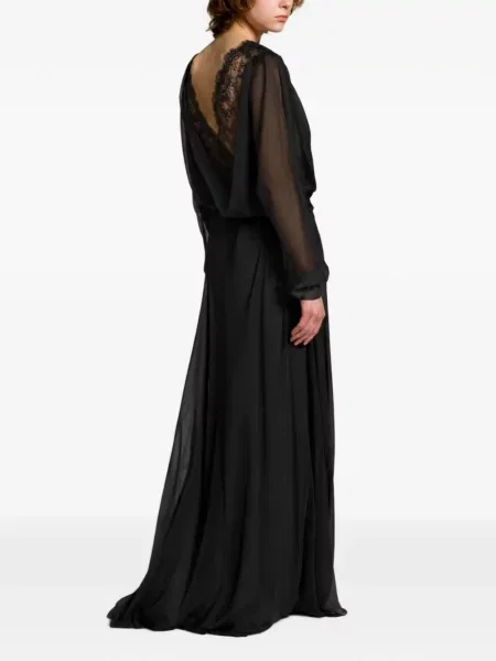 Rochie maxi Alberta Ferretti din dantelă drapată negru