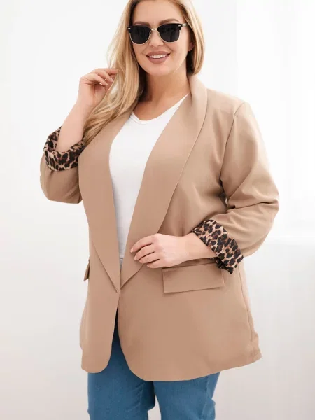 Kesi Plus Size dámske sako s leopardím vzorom
