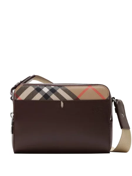 Geantă crossbody Burberry în carouri maro