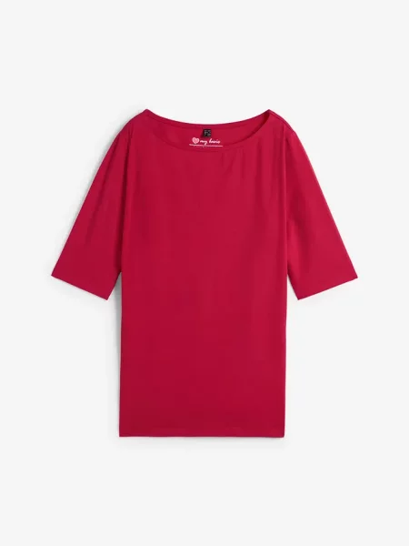 T-shirt z dekoltem w łódkę czerwona