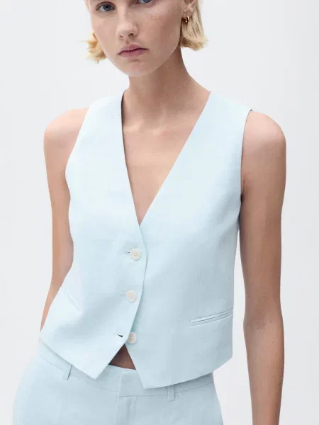 Лляний Жилет класичний MANGO світло-синій синій