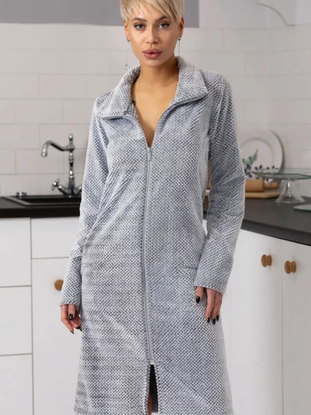 Женский короткий халат сірий