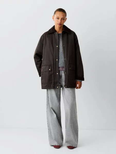 Parka woskowana oversize czekoladowy Teen L MANGO TEEN