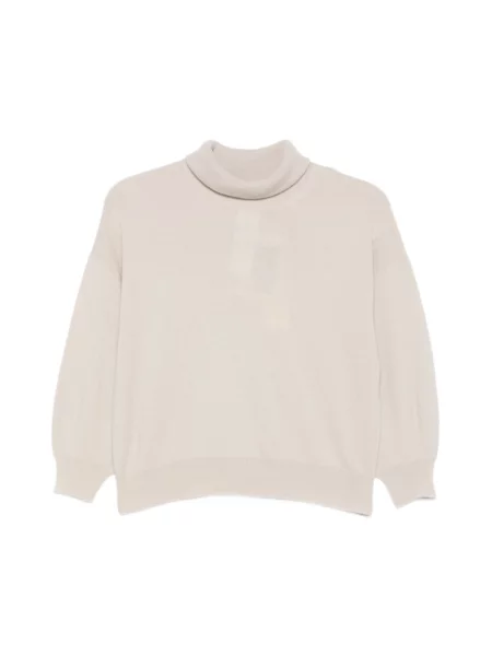 Lniany sweter z golfem Max Mara beżowy
