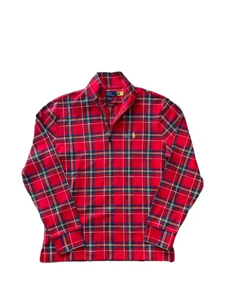 Majica s kapuljačom na patentni zatvarač Polo Ralph Lauren karirani crvena