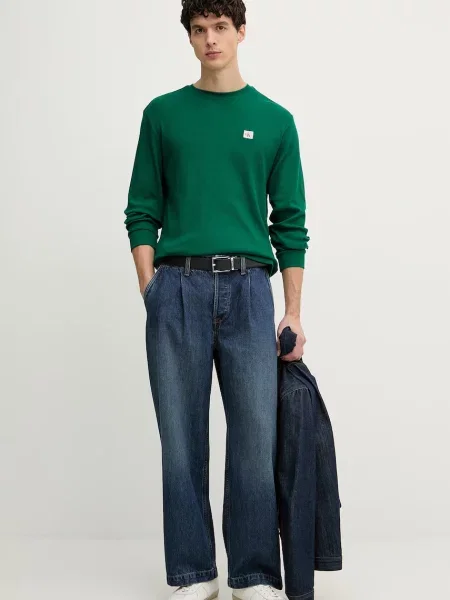 Calvin Klein Jeans majica z dolgimi rokavi z bombažem zelena