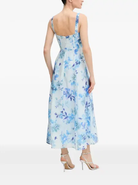 Rochie midi Bardot cu model floral cu imagine albastru