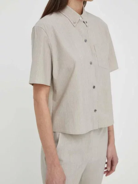 Theory camasa de lana cu guler clasic regular bej