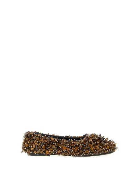Balerinki Dries Van Noten skórzane z koralikami brązowe