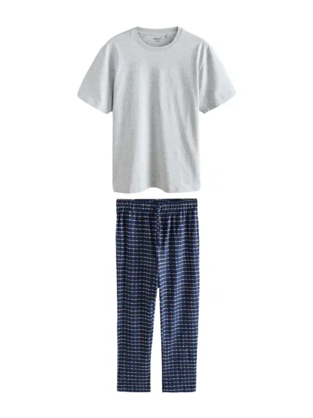 Next Pijama lungă albastru marin / ciocolatiu / deschis gri