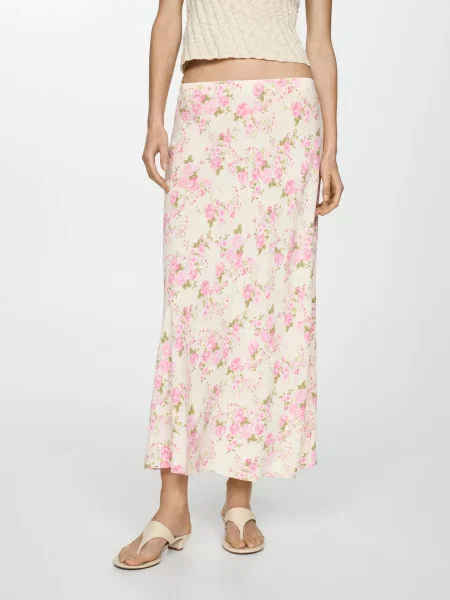 MANGO Юбка миди Білий/рожевий біла