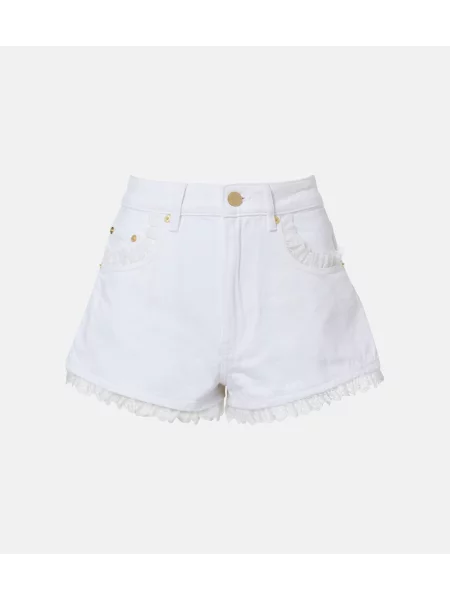 Pantaloni scurți din denim Ganni din dantelă alb