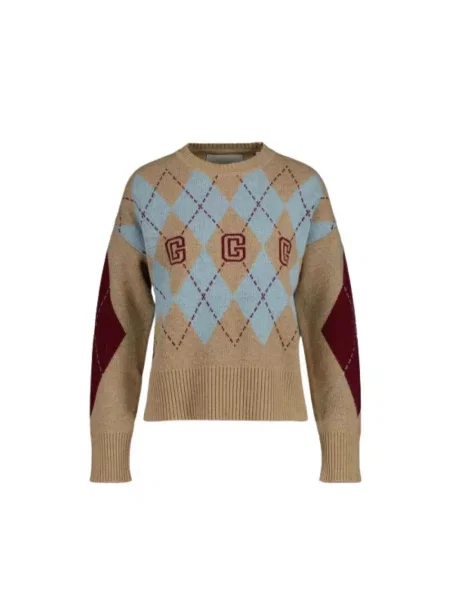 Sweter Gant wełniany z nadrukiem brązowy