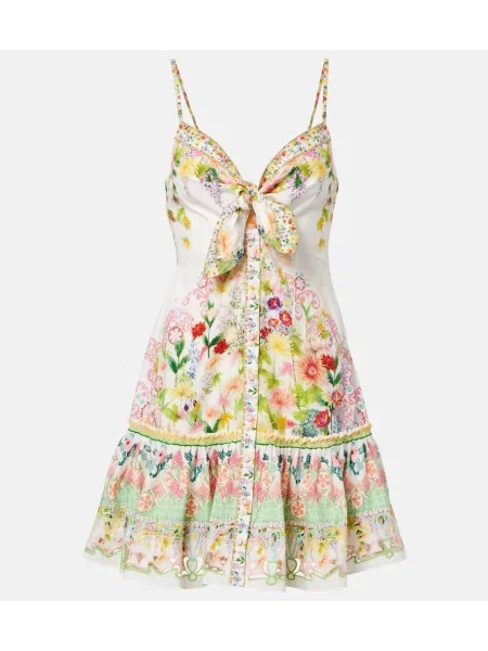 Rochie Camilla cu funde cu model floral alb