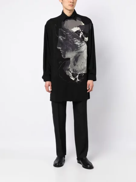 Raštuota ilgas marškiniai Yohji Yamamoto juoda