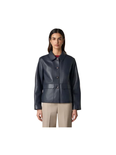Kurtka skórzana Brooks Brothers niebieska