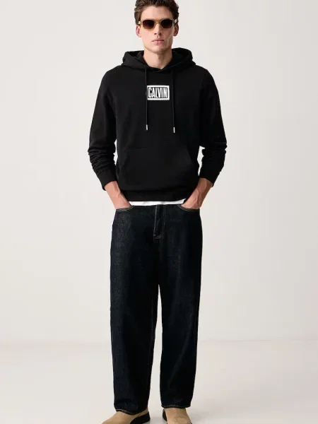 Calvin Klein Jeans pulover s kapuco z bombažem črna