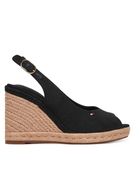 Espadrile Tommy Hilfiger Flag High Wedge Espad Slingback črna