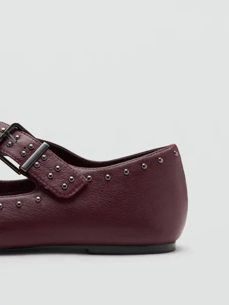 Baleriny skórzane z ćwiekami burgund Teen 38 MANGO TEEN