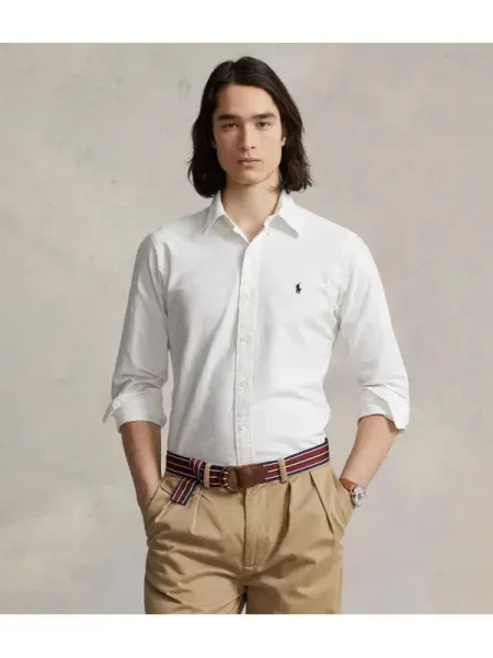 Cămașă Polo Ralph Lauren cu guler nasturi din țesătură twill alb