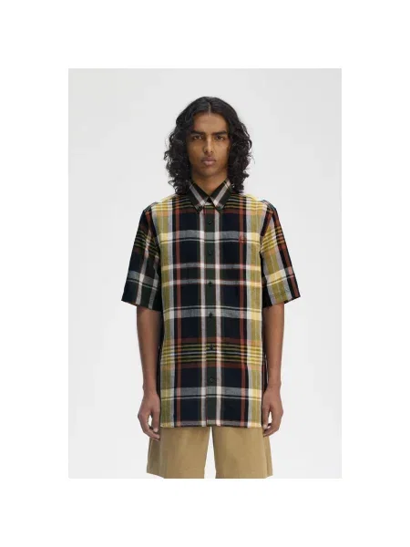 Kockovaná krátky košeľa s krátkym rukávom Fred Perry s krátkymi rukávmi modrá