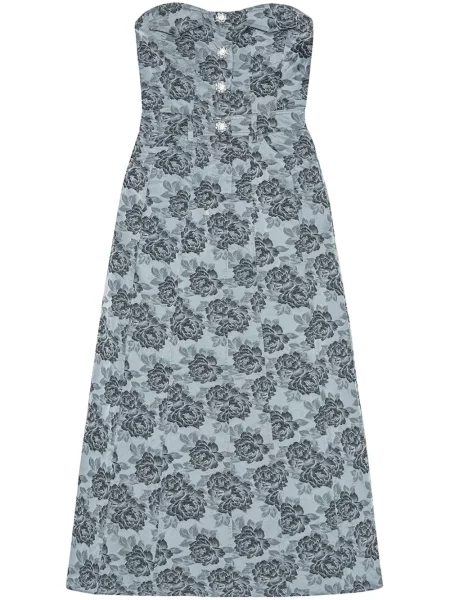 Rochie midi Ganni din jacard până la genunchi de costum albastru