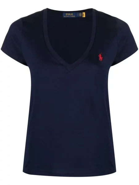 Μακρύς λινή μπλούζα Polo Ralph Lauren με κέντημα καφέ