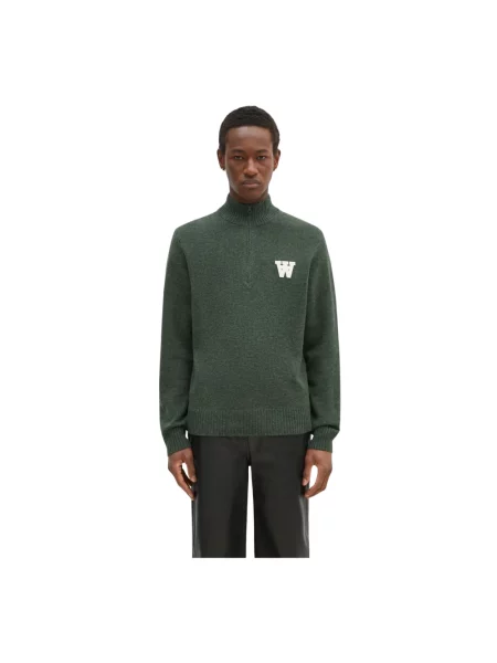 Wood Wood sweter wełniany Blu AA CS Halfzip lekki zielony