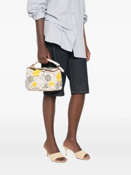 Virágos aplikált shopper táska Loewe fehér