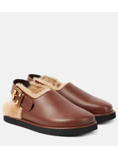 Papuci tip mules Chloé din piele maro