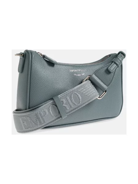 Lniana torebka crossbody Emporio Armani z nadrukiem na ramiączkach niebieska