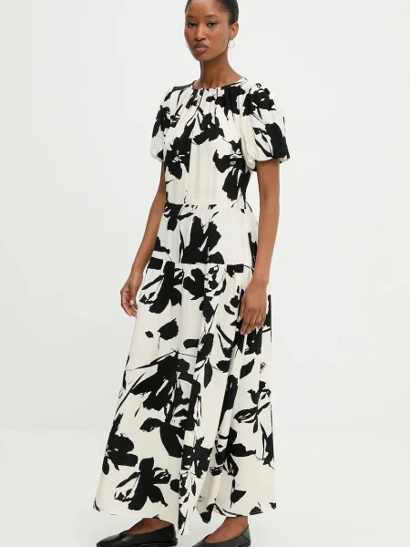 Lněné šaty Answear Lab maxi černá