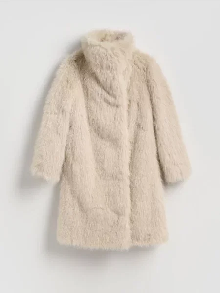 Reserved Płaszcz ze sztucznego futra jasnoszary