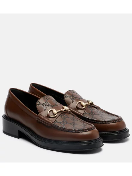 Usnjene loaferke Gucci rjava
