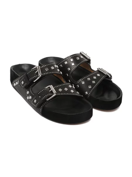 Lniane klapki Isabel Marant z nitami czarne