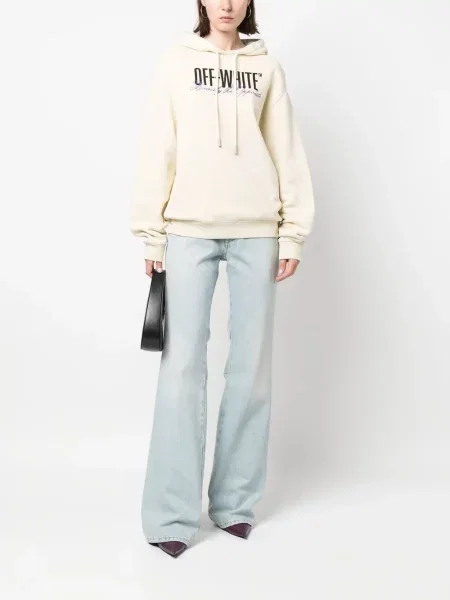 Hanorac cu glugă Off-white cu imagine alb