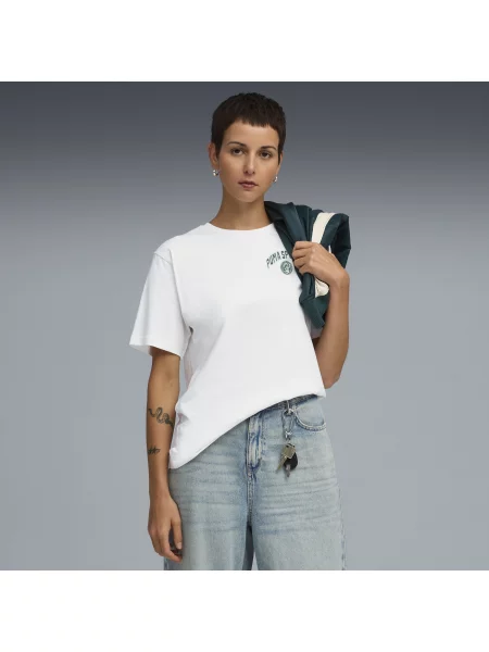 Koszulka o luźnym kroju Wardrobe Essentials Sports Legacy z grafiką biała