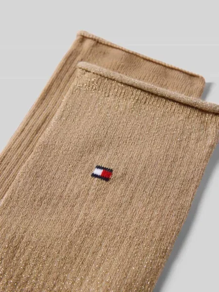Skarpety z mieszanki bawełny z wyhaftowanym logo w zestaw 2 szt. model WOMEN SOCK 2P LUREX RO' Tommy Hilfiger beżowe