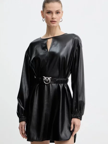 Sukienka mini Pinko skórzana czarna