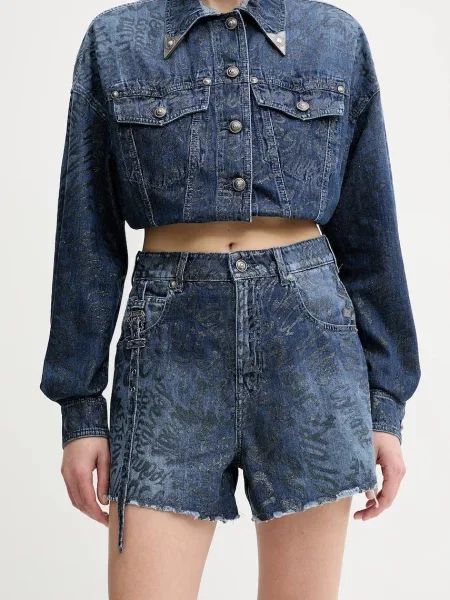 Versace Jeans Couture pantaloni scurți bleumarin cu imprimeu high waist
