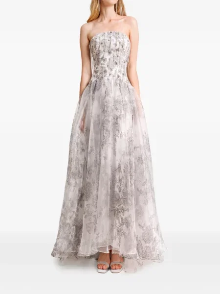 Sukienka maxi Gemy Maalouf z koralikami bez ramiączek szara