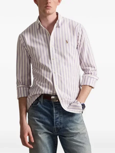 Λινό ριγέ polo Polo Ralph Lauren με κέντημα πράσινο