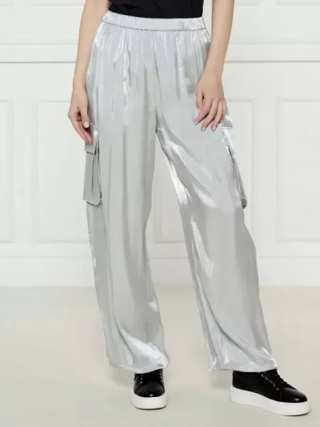 Pantaloni cargo Eax din satin argintiu