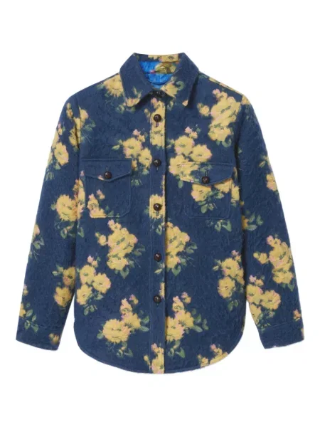 Kurtka La Doublej w kwiatki żakardowa niebieska