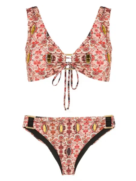 Bikini Amir Slama cu model floral cu imagine cu decolteu în V roșu