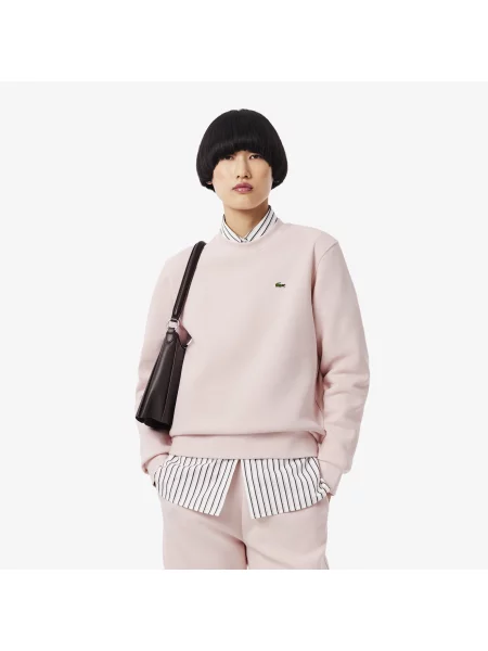 Lacoste Bluza Z Okrągłym Dekoltem Relaxed Fit Piqué różowa
