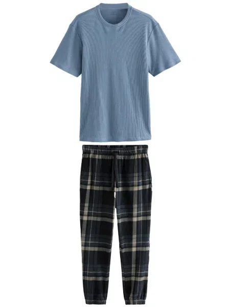 Next Dolga pižama Motionflex pesek / golobje modra črna