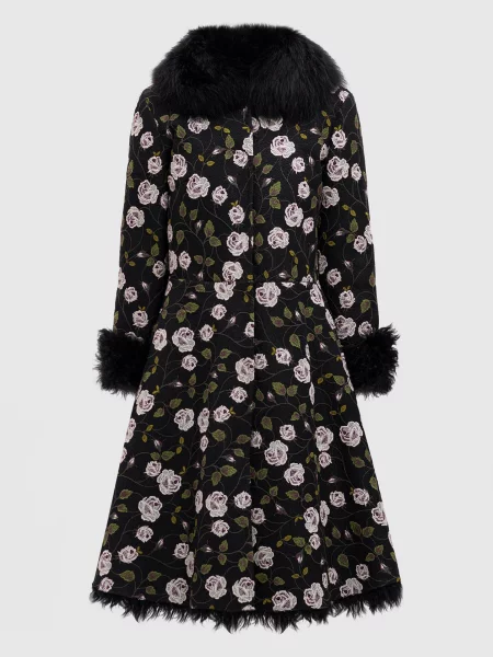 Пальто на хутрі в квітковий візерунок з хутром лисиці Giambattista Valli чорне