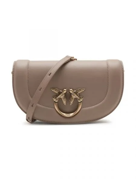 Pinko De piele geantă pe umăr ROUND CLICK BAGUETTE MINI VITE maro