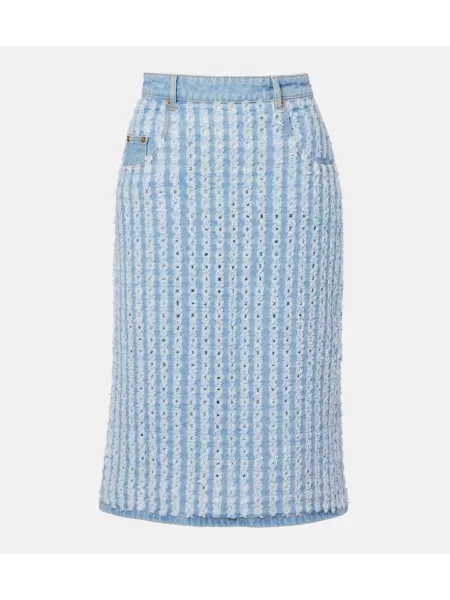 Fustă din denim Nina Ricci cu dungi albastru